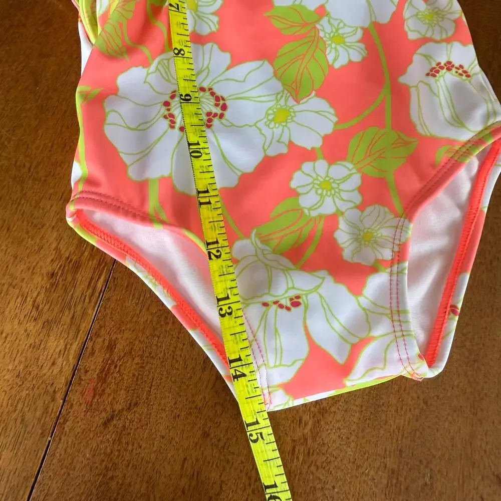 Janie‎ and Jack Ruffle Swimsuit Floral Coral Curl Girls 12-18 Mos Preppy Summer